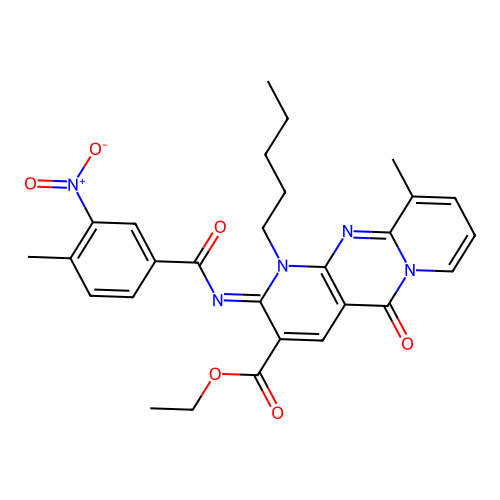 (Z)-ethyl 10-methyl-2-((4-methyl-3-nitrobenzoyl)imino)-5-oxo-1-pentyl-2,5-dihydro-1H-dipyrido[1,2-a:2',3'-d]pyrimidine-3-carboxylate structure