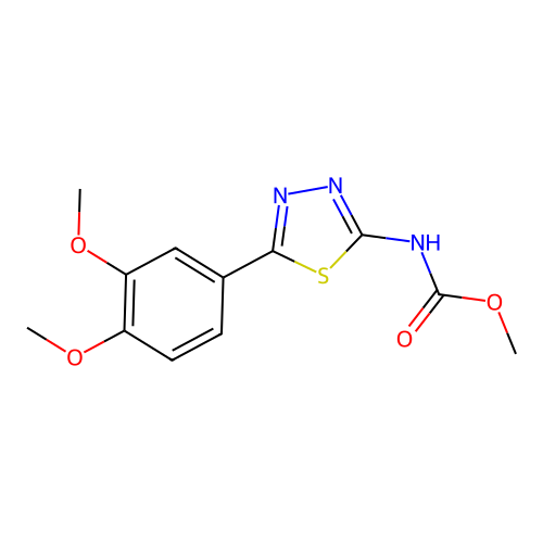methyl [(2E)-5-(3,4-dimethoxyphenyl)-1,3,4-thiadiazol-2(3H)-ylidene]carbamate structure