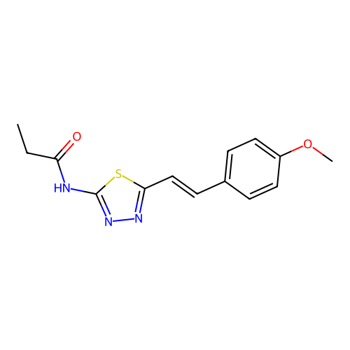 N-[5-[(E)-2-(4-methoxyphenyl)ethenyl]-1,3,4-thiadiazol-2-yl]propanamide structure
