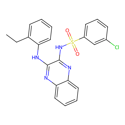 3-chloro-N-(3-((2-ethylphenyl)amino)quinoxalin-2-yl)benzenesulfonamide structure