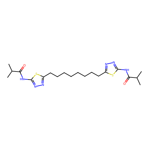N,N'-(octane-1,8-diyldi-1,3,4-thiadiazol-2-yl-5-ylidene)bis(2-methylpropanamide) structure
