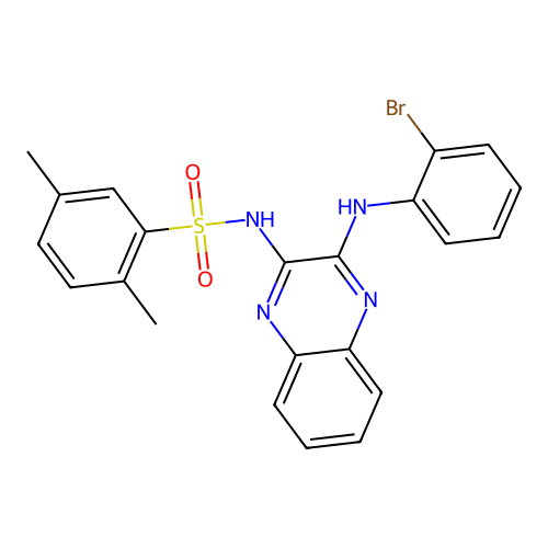 N-(3-((2-bromophenyl)amino)quinoxalin-2-yl)-2,5-dimethylbenzenesulfonamide structure