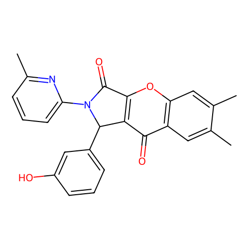 1-(3-hydroxyphenyl)-6,7-dimethyl-2-(6-methylpyridin-2-yl)-1,2-dihydrochromeno[2,3-c]pyrrole-3,9-dione structure