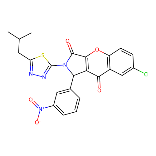 7-chloro-2-(5-isobutyl-1,3,4-thiadiazol-2-yl)-1-(3-nitrophenyl)-1,2-dihydrochromeno[2,3-c]pyrrole-3,9-dione structure