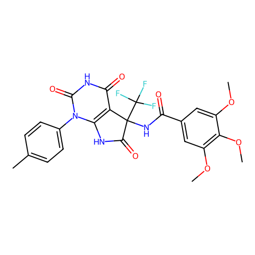 3,4,5-trimethoxy-N-(2,4,6-trioxo-1-(p-tolyl)-5-(trifluoromethyl)-2,3,4,5,6,7-hexahydro-1H-pyrrolo[2,3-d]pyrimidin-5-yl)benzamide structure