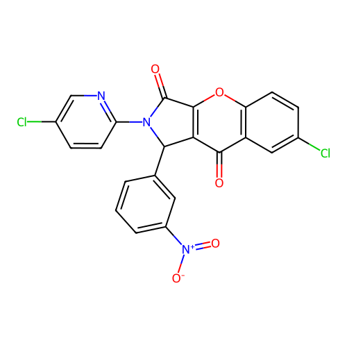 7-chloro-2-(5-chloropyridin-2-yl)-1-(3-nitrophenyl)-1,2-dihydrochromeno[2,3-c]pyrrole-3,9-dione structure