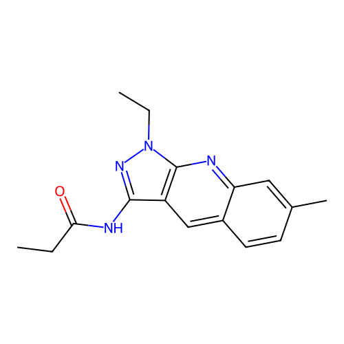 N-(1-ethyl-7-methylpyrazolo[3,4-b]quinolin-3-yl)propanamide structure