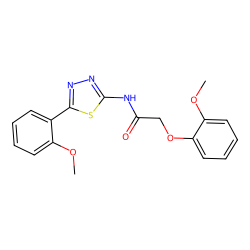 2-(2-methoxyphenoxy)-N-(5-(2-methoxyphenyl)-1,3,4-thiadiazol-2-yl)acetamide structure
