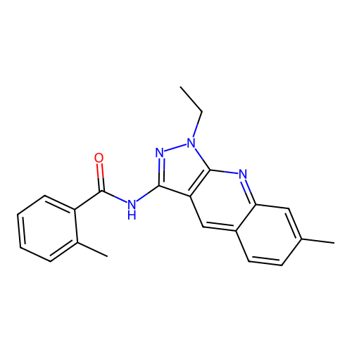 N-(1-ethyl-7-methylpyrazolo[3,4-b]quinolin-3-yl)-2-methylbenzamide structure