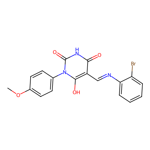 (5E)-5-[(2-bromoanilino)methylidene]-1-(4-methoxyphenyl)-1,3-diazinane-2,4,6-trione structure