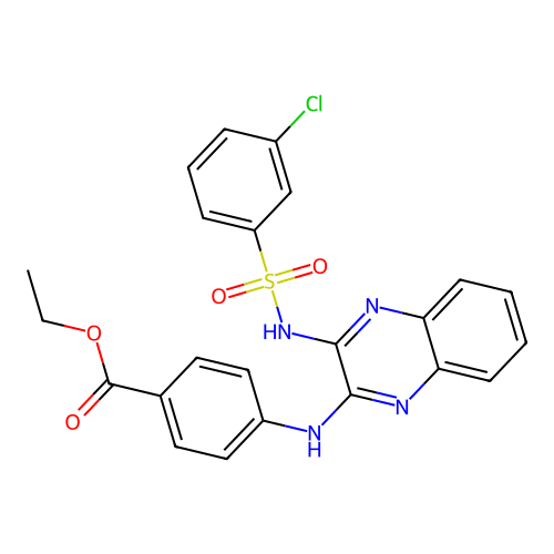 Ethyl 4-[(3-{[(3-chlorophenyl)sulfonyl]amino}quinoxalin-2-yl)amino]benzoate structure