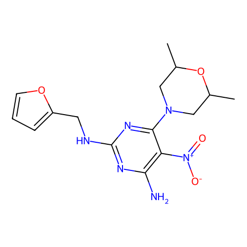 [4-amino-6-(2,6-dimethylmorpholin-4-yl)-5-nitropyrimidin-2-yl](2-furylmethyl)a mine structure