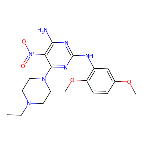 [4-amino-6-(4-ethylpiperazinyl)-5-nitropyrimidin-2-yl](2,5-dimethoxyphenyl)ami ne structure