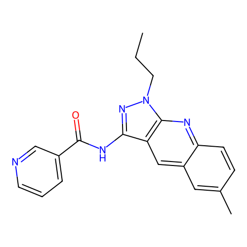 N-(6-methyl-1-propylpyrazolo[3,4-b]quinolin-3-yl)pyridine-3-carboxamide structure