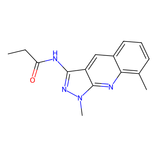 N-(1,8-dimethyl-3-pyrazolo[3,4-b]quinolinyl)propanamide structure