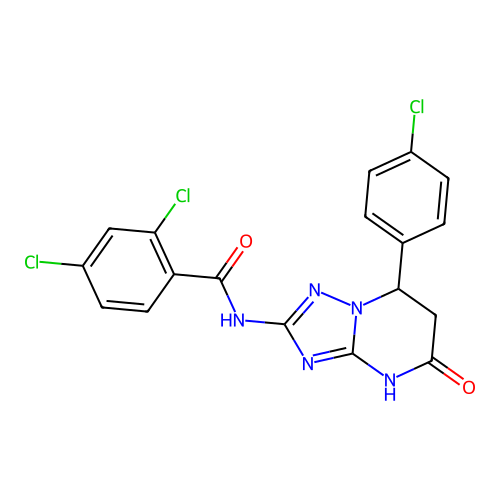 2,4-dichloro-N-(7-(4-chlorophenyl)-5-oxo-4,5,6,7-tetrahydro-[1,2,4]triazolo[1,5-a]pyrimidin-2-yl)benzamide structure