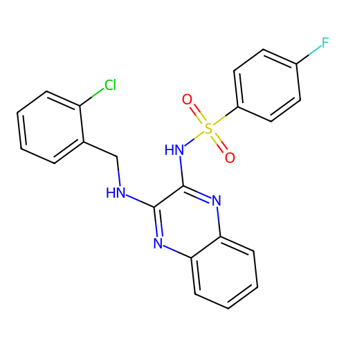 N-(3-((2-chlorobenzyl)amino)quinoxalin-2-yl)-4-fluorobenzenesulfonamide structure