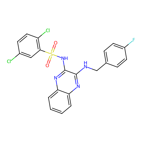 2,5-dichloro-N-(3-((4-fluorobenzyl)amino)quinoxalin-2-yl)benzenesulfonamide structure