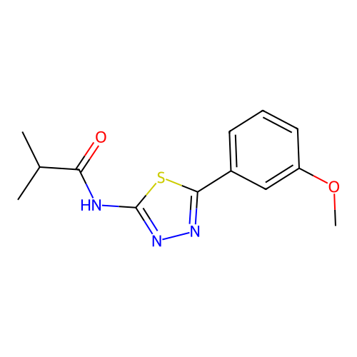 N-[(2E)-5-(3-methoxyphenyl)-1,3,4-thiadiazol-2(3H)-ylidene]-2-methylpropanamide structure