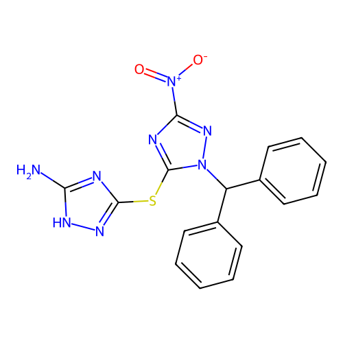 3-[(2-benzhydryl-5-nitro-1,2,4-triazol-3-yl)sulfanyl]-1H-1,2,4-triazol-5-amine structure