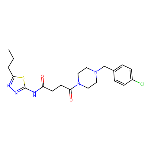 4-[4-[(4-chlorophenyl)methyl]piperazin-1-yl]-4-oxo-N-(5-propyl-1,3,4-thiadiazol-2-yl)butanamide structure