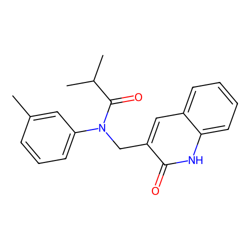 2-methyl-N-(3-methylphenyl)-N-[(2-oxo-1H-quinolin-3-yl)methyl]propanamide structure