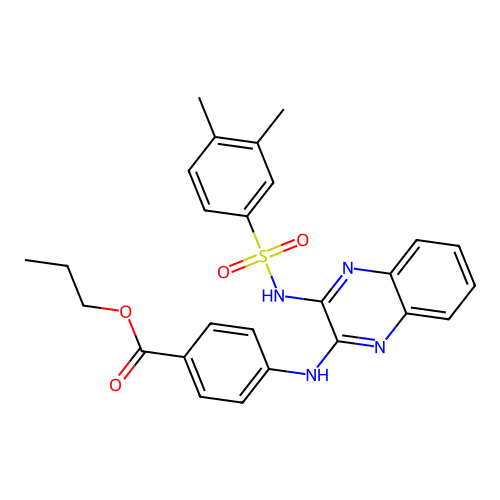 Propyl 4-[(3-{[(3,4-dimethylphenyl)sulfonyl]amino}quinoxalin-2-yl)amino]benzoate structure