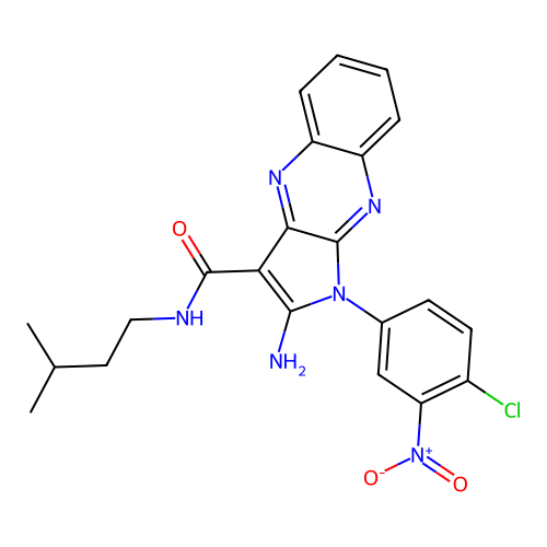 2-amino-1-(4-chloro-3-nitrophenyl)-N-isopentyl-1H-pyrrolo[2,3-b]quinoxaline-3-carboxamide structure