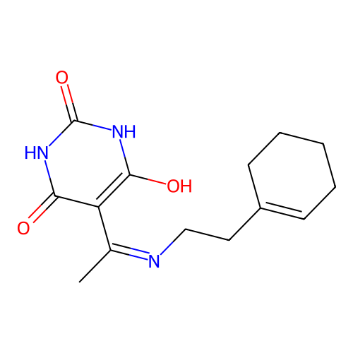 5-(1-((2-(cyclohex-1-en-1-yl)ethyl)amino)ethylidene)pyrimidine-2,4,6(1H,3H,5H)-trione structure