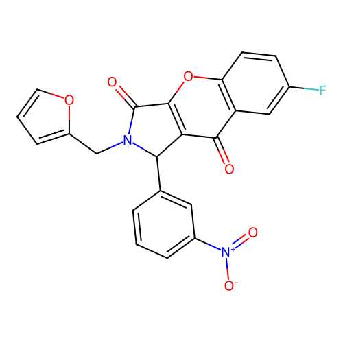 7-fluoro-2-(furan-2-ylmethyl)-1-(3-nitrophenyl)-1,2-dihydrochromeno[2,3-c]pyrrole-3,9-dione structure