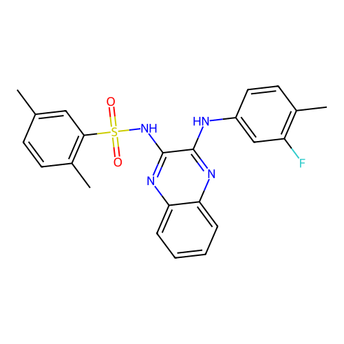 N-(3-((3-fluoro-4-methylphenyl)amino)quinoxalin-2-yl)-2,5-dimethylbenzenesulfonamide structure