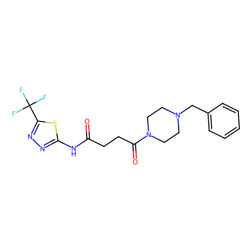 4-(4-benzylpiperazin-1-yl)-4-oxo-N-[5-(trifluoromethyl)-1,3,4-thiadiazol-2-yl]butanamide structure