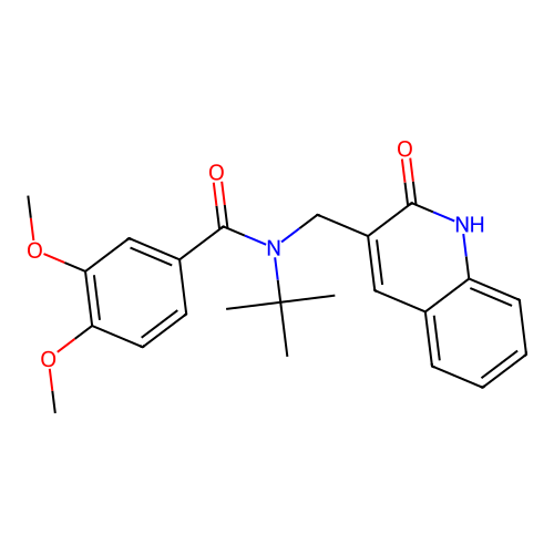 N-tert-butyl-3,4-dimethoxy-N-[(2-oxo-1,2-dihydroquinolin-3-yl)methyl]benzamide structure