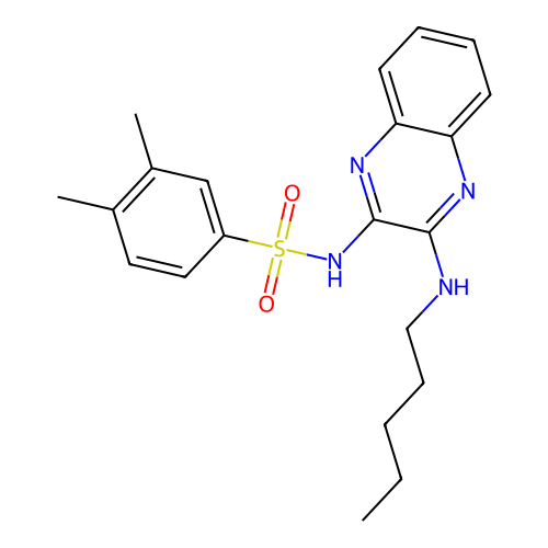 3,4-dimethyl-N-(3-(pentylamino)quinoxalin-2-yl)benzenesulfonamide structure