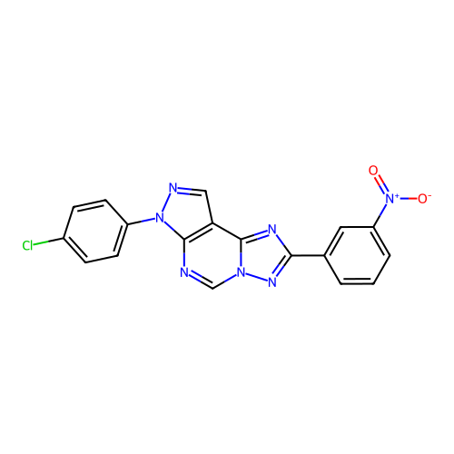 7-(4-chlorophenyl)-2-(3-nitrophenyl)-7H-pyrazolo[4,3-e][1,2,4]triazolo[1,5-c]pyrimidine structure