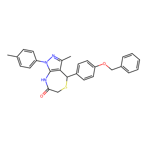 3-methyl-1-(4-methylphenyl)-4-(4-phenylmethoxyphenyl)-2,4-dihydropyrazolo[3,4-e][1,4]thiazepin-7-one structure
