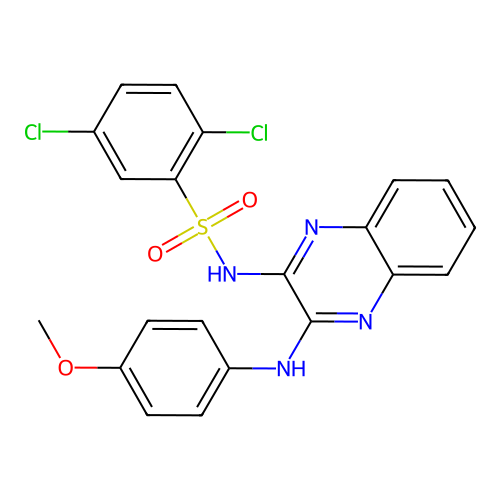 2,5-dichloro-N-(3-((4-methoxyphenyl)amino)quinoxalin-2-yl)benzenesulfonamide structure