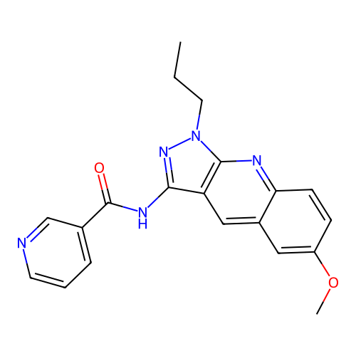 N-(6-methoxy-1-propyl-1H-pyrazolo[3,4-b]quinolin-3-yl)nicotinamide structure