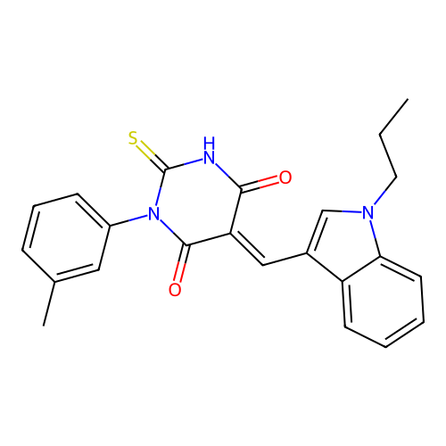 (5E)-1-(3-methylphenyl)-5-[(1-propyl-1H-indol-3-yl)methylidene]-2-sulfanylpyrimidine-4,6(1H,5H)-dione structure