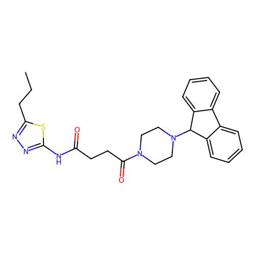 4-(4-(9H-fluoren-9-yl)piperazin-1-yl)-4-oxo-N-(5-propyl-1,3,4-thiadiazol-2-yl)butanamide structure