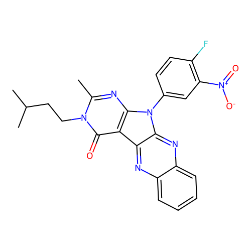 11-(4-fluoro-3-nitrophenyl)-2-methyl-3-(3-methylbutyl)-3,11-dihydro-4H-pyrimido[5',4':4,5]pyrrolo[2,3-b]quinoxalin-4-one structure