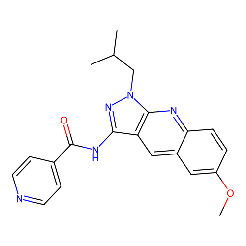 N-(1-isobutyl-6-methoxy-1H-pyrazolo[3,4-b]quinolin-3-yl)isonicotinamide structure