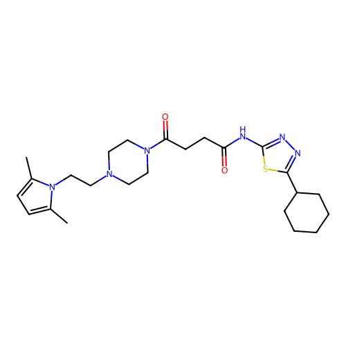 N-(5-cyclohexyl-1,3,4-thiadiazol-2-yl)-4-(4-(2-(2,5-dimethyl-1H-pyrrol-1-yl)ethyl)piperazin-1-yl)-4-oxobutanamide structure