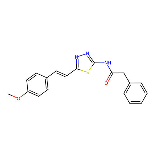 (E)-N-(5-(4-methoxystyryl)-1,3,4-thiadiazol-2-yl)-2-phenylacetamide structure