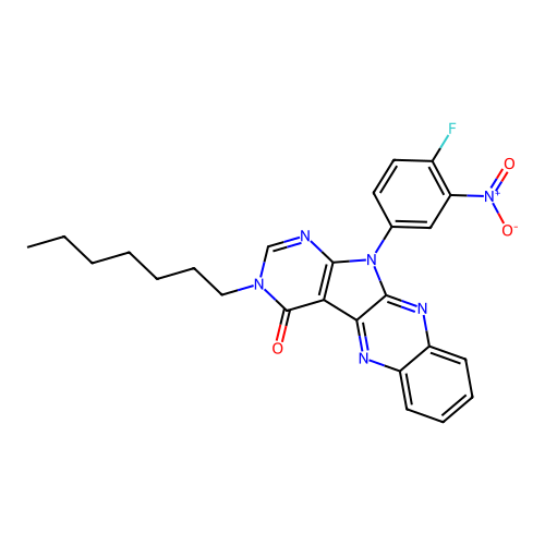11-(4-fluoro-3-nitrophenyl)-3-heptyl-3,11-dihydro-4H-pyrimido[5',4':4,5]pyrrolo[2,3-b]quinoxalin-4-one structure