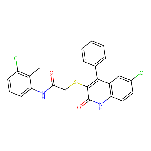 2-[(6-chloro-2-hydroxy-4-phenylquinolin-3-yl)sulfanyl]-N-(3-chloro-2-methylphenyl)acetamide structure