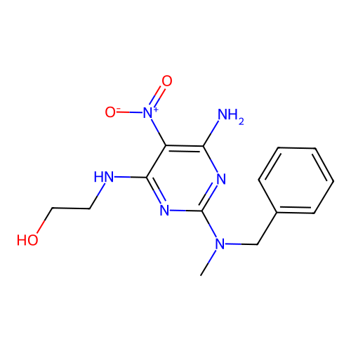 2-((6-Amino-2-(benzyl(methyl)amino)-5-nitropyrimidin-4-yl)amino)ethanol structure