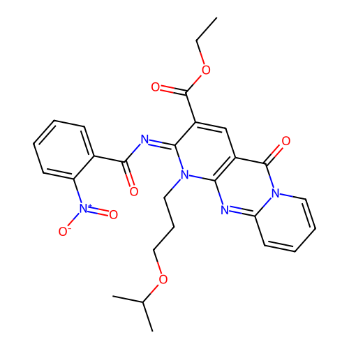 (Z)-ethyl 1-(3-isopropoxypropyl)-2-((2-nitrobenzoyl)imino)-5-oxo-2,5-dihydro-1H-dipyrido[1,2-a:2',3'-d]pyrimidine-3-carboxylate structure