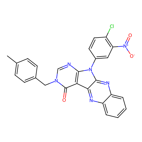 11-(4-chloro-3-nitrophenyl)-3-(4-methylbenzyl)-3,11-dihydro-4H-pyrimido[5',4':4,5]pyrrolo[2,3-b]quinoxalin-4-one structure