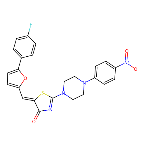 (5Z)-5-[[5-(4-fluorophenyl)furan-2-yl]methylidene]-2-[4-(4-nitrophenyl)piperazin-1-yl]-1,3-thiazol-4-one structure